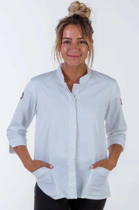 Women's chef jacket white 3/4 Sleeve Zippered Jacket Buttoned Jacket Snapped Jacket