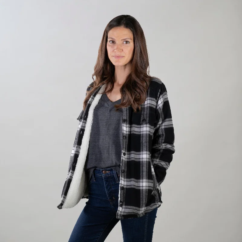 Women's Northwood Sherpa Insulated Flannel Jacket- RP Onyx Black Fitted Jacket Loose Jacket Oversized Jacket