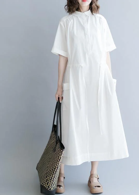 100% White Cotton Tunic Drawstring long Summer Dress