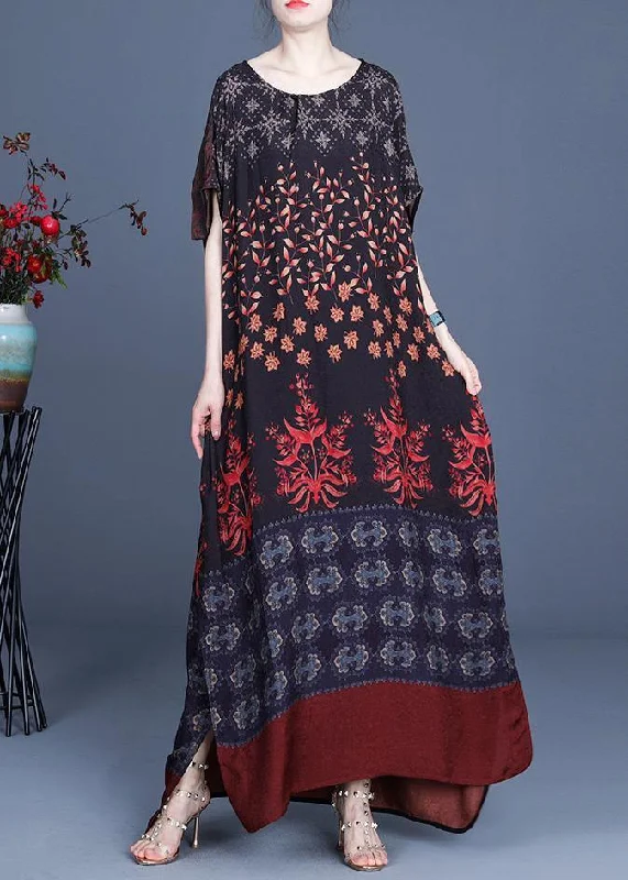 Art Silk Print Patchwork Mid Dress Summer