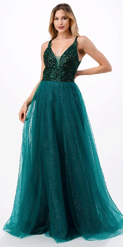 Aspeed USA L2684 Floor Length A-Line Sequins Bodice V-Neck Gown