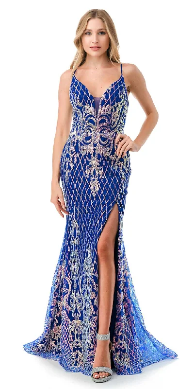 Aspeed USA L2692 Floor Length Fitted Sheath Sexy Slit Sequins Gown