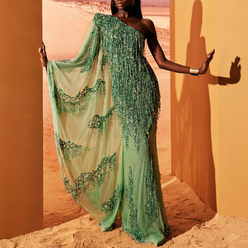 Asymmetrical Water Green Tulle Dress