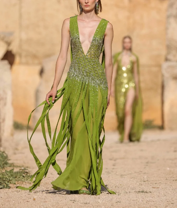Beaded Georgette Dress with Bands & Slit