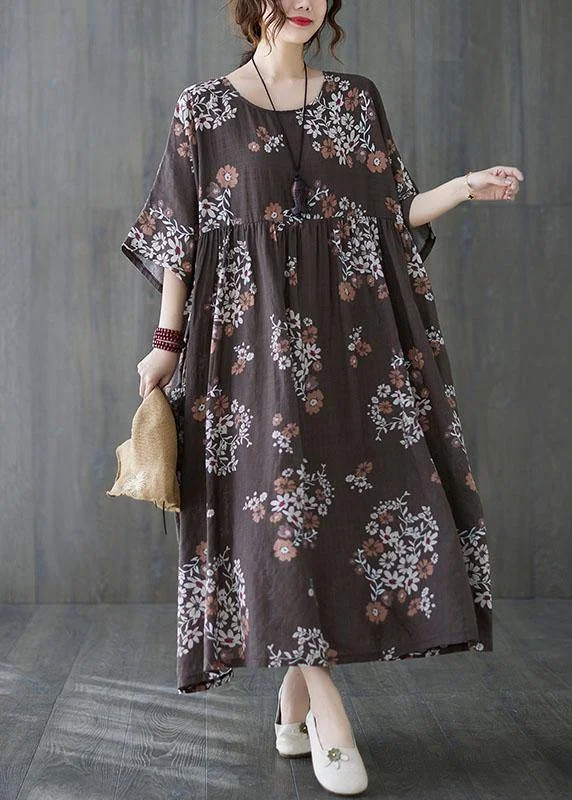 Beautiful Chocolate Patchwork Print Summer Vacation Dress Half Sleeve