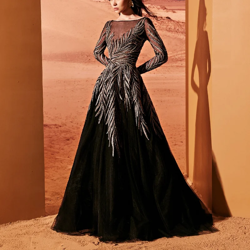 Black Tulle Dress With Silver Embroidery