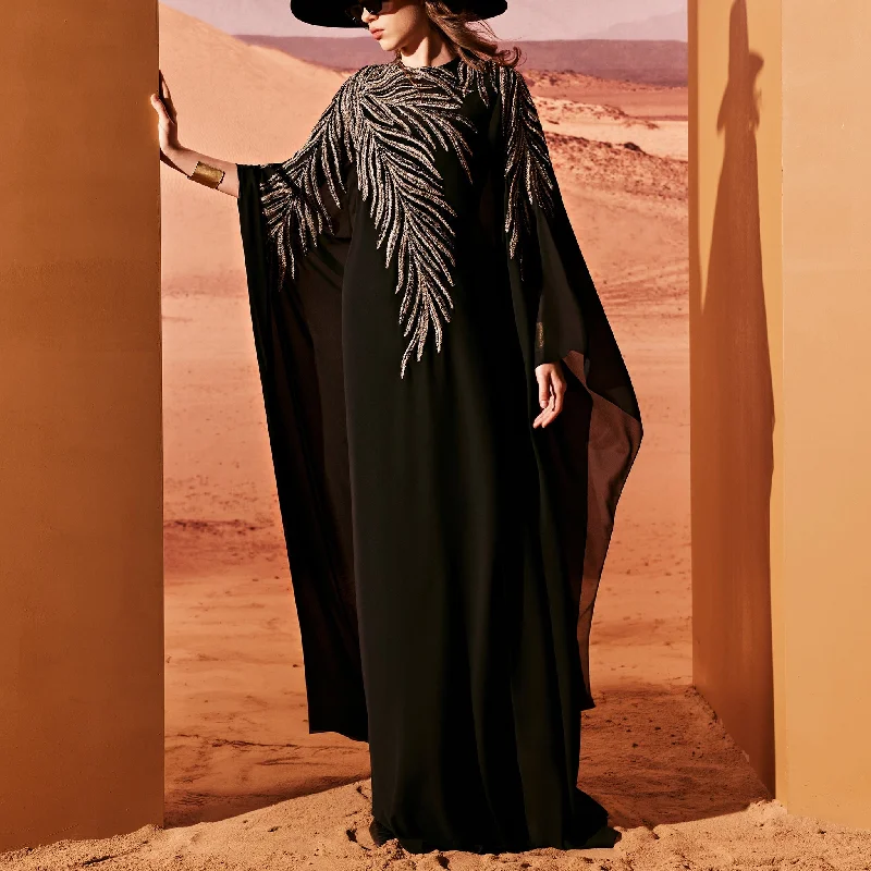 Black Tulle Kimono Dress With Embroidery