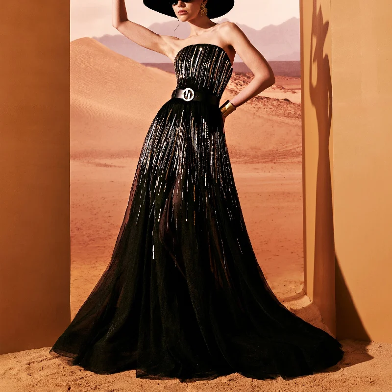 Black Tulle Srapless Dress