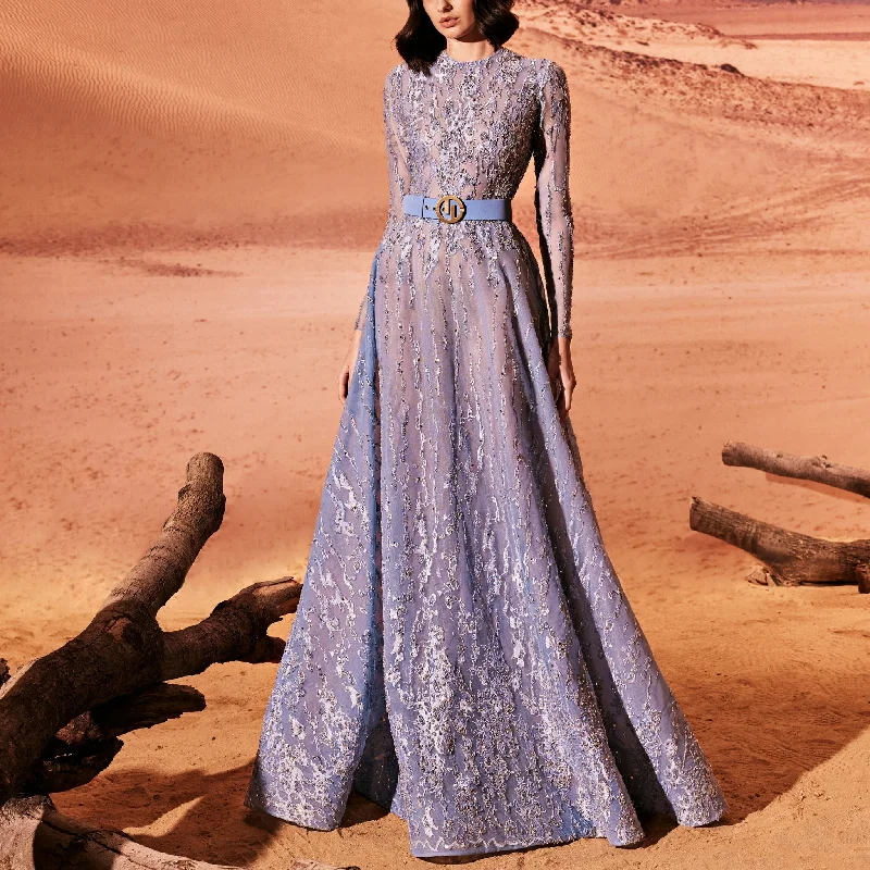 Blue Senerity Tulle Dress With Embroidery