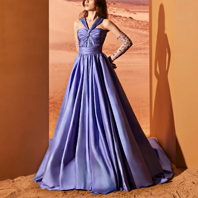 Blue Serenity Taffeta Dress With Slit