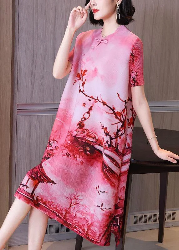 Boho Blue Print Oriental Mid Dress Summer