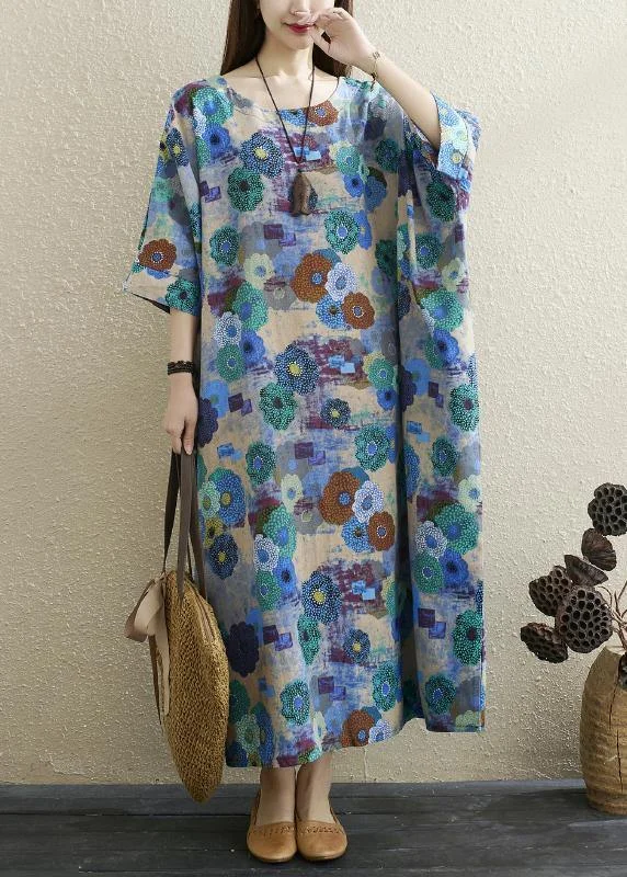Boutique Print Batwing Sleeve Pocket Summer Cotton Dress