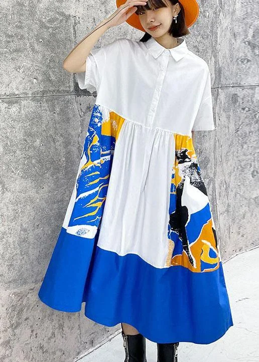 Boutique White Patchwork Print Button Dress Summer Cotton Dress