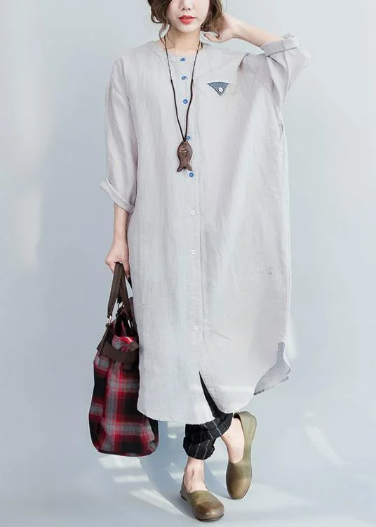 Chic Grey Peter Pan Collar Cotton Summer Vacation Dresses