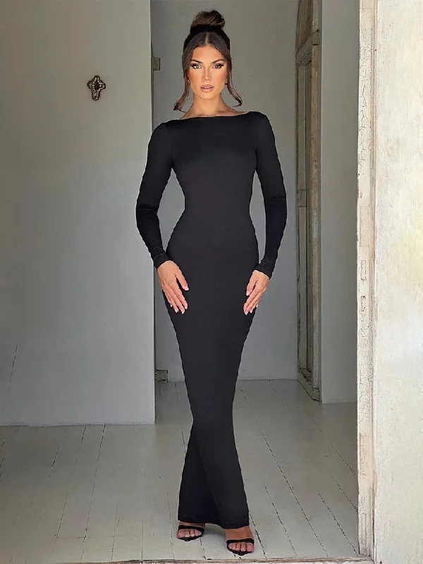 Bodycon Elegant Long Backless Nightclub Sexy Autumn Winter Maxi Dress Cozy Cold-Shoulder Maxi Dress Bodycon Elegant Long Backless Nightclub Sexy Autumn Winter Maxi Dress Cozy Cold-Shoulder Maxi Dress