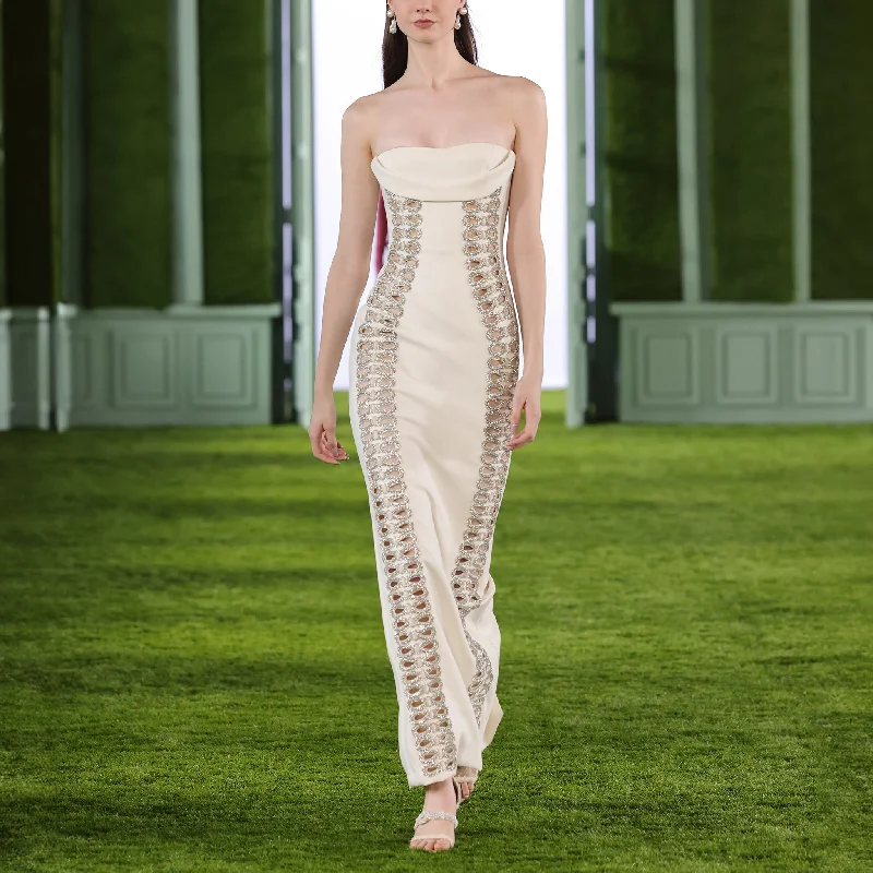 Crepe Strapless Dress with Bow Cut-outs