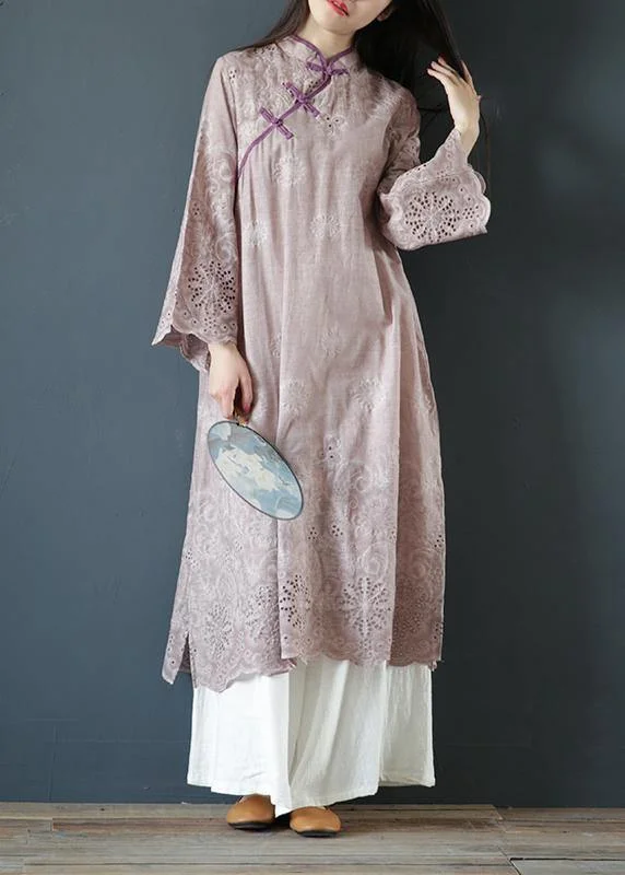 DIY purple cotton clothes For Women stand collar Butterfly Sleeve Traveling summer Dresses