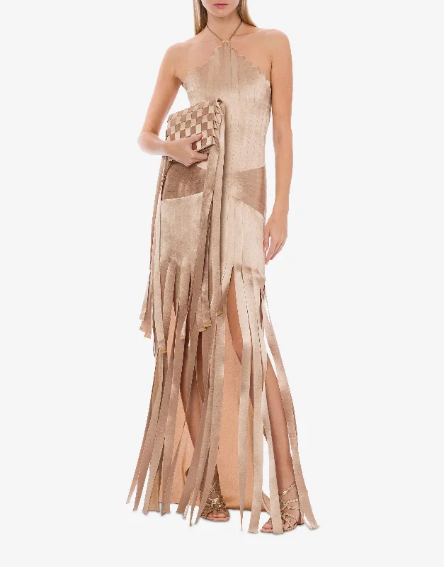 Satin Dress with Trimming