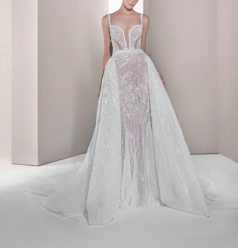 Embroidered Threads and Flowers Filling Tulle Dress