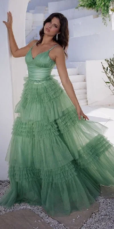 Eureka Fashion 9888 Floor Length A-Line Ruffle Mesh Glitter Ball Gown