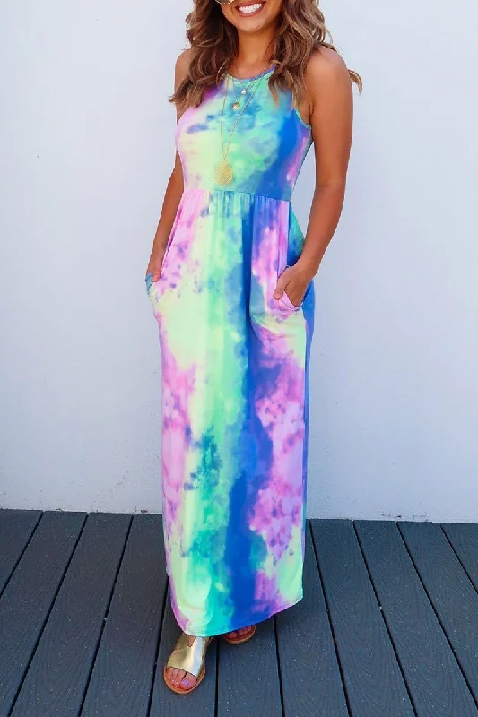 Florcoo Tie-dye Printed Multicolor Maxi Dress Comfortable Plunging Neckline Maxi Dress Florcoo Tie-dye Printed Multicolor Maxi Dress Comfortable Plunging Neckline Maxi Dress