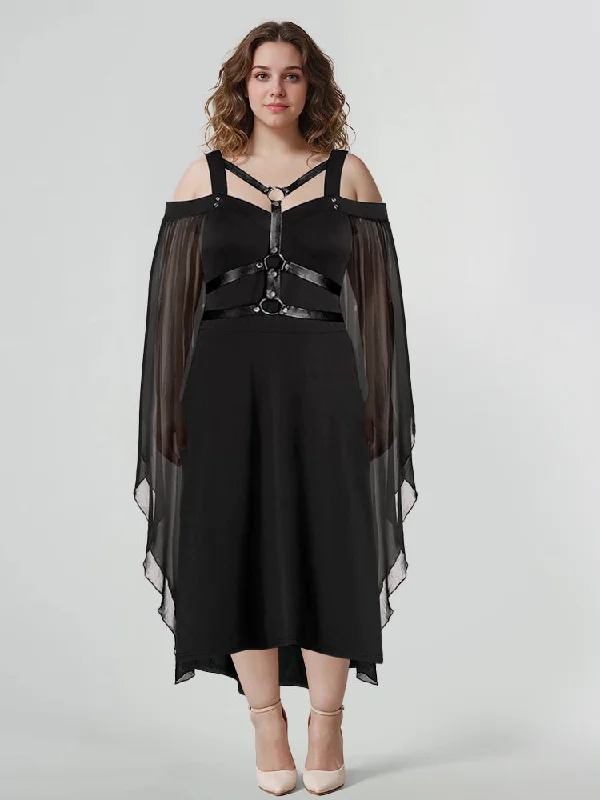 Halloween Contrast Mesh Flare Sleeve Lace Up Dress