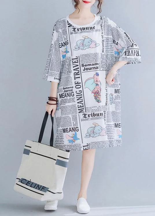 Italian White O-Neck Graphic Summer Vacation Dresses Half Sleeve
