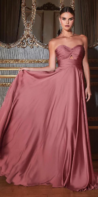 Ladivine 7496 Floor Length A-Line Luxurious Satin Strapless Keyhole Dress
