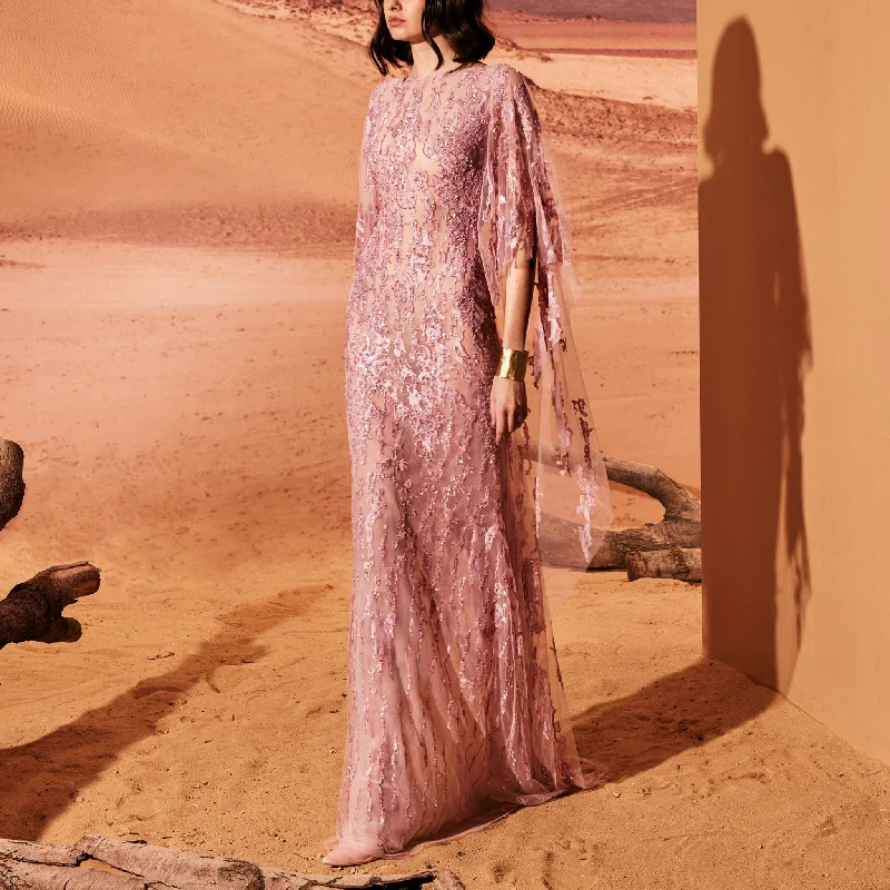 Long Rose Quartz Tulle Dress