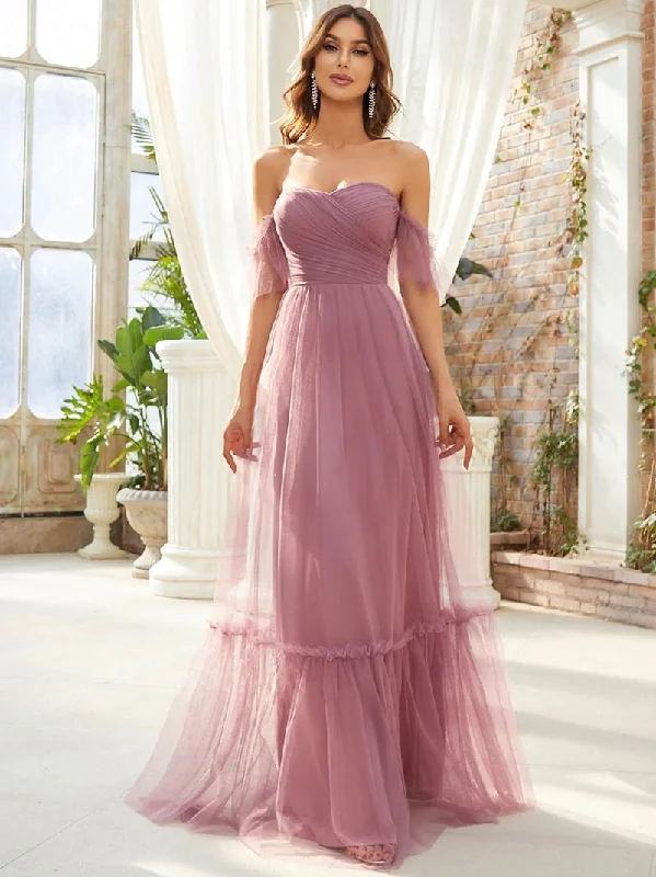 BerriesJam - Long Tulle Strapless A Line Floor-Length Backless Dress