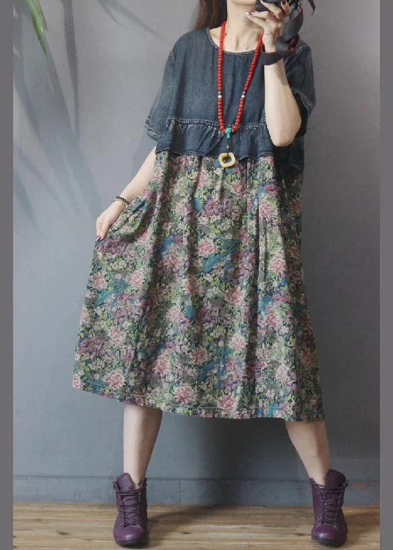 Loose Blue Patchwork  Print Loose Summer Holiday Dress