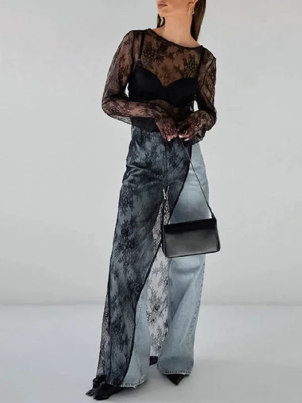 Mesh Crew Neck Slit Irregular Dress