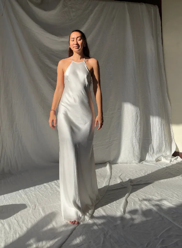 Mila Halter Silk Dress - White Ivory Bridal Dress