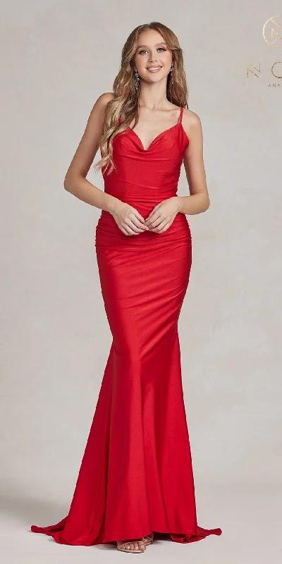 Nox Anabel K490 Floor Length Fitted Cowl Neckline Formal Gown