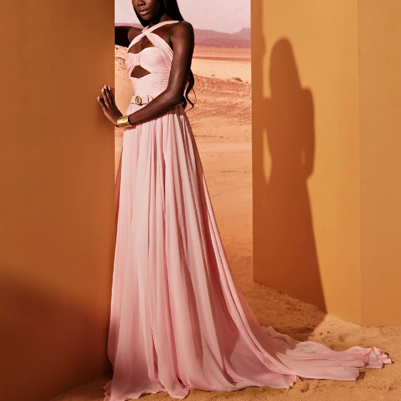 Pink Quartz Muslin Dress With Cut-Outs