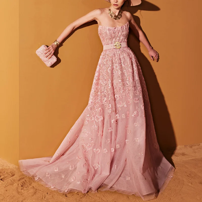 Pink Quartz Strapless Tulle Dress