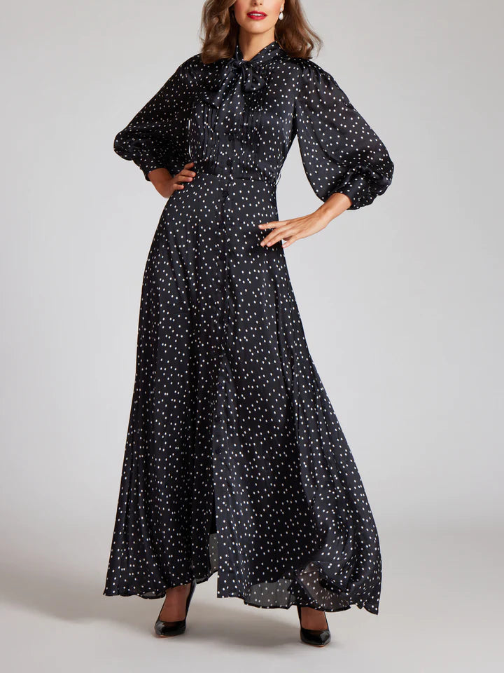 Polka Dot Crinkle Satin Chiffon Gown