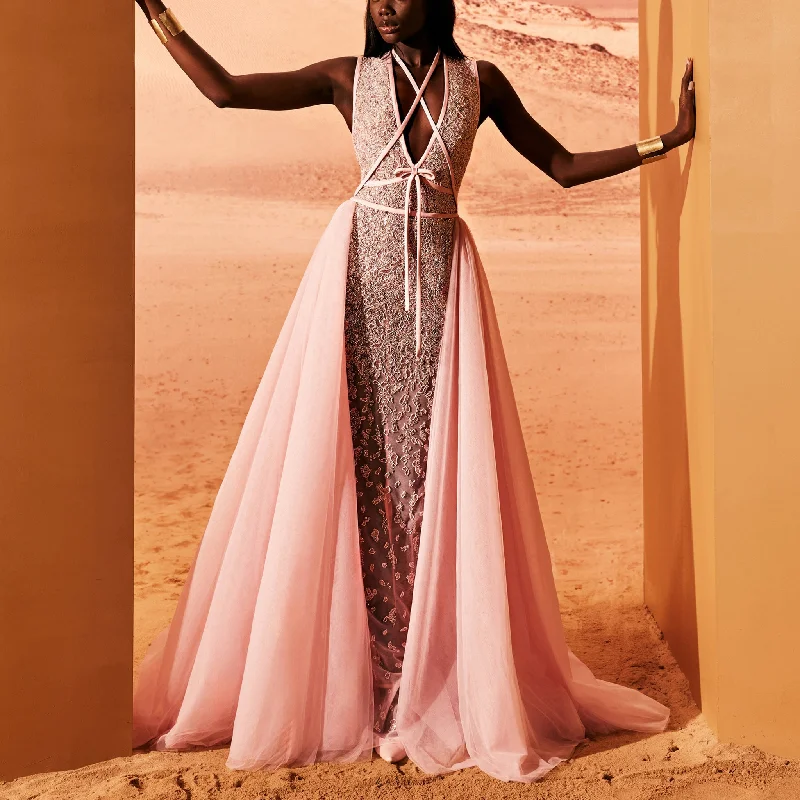 Quartz Pink Tulle Dress With Overskirt