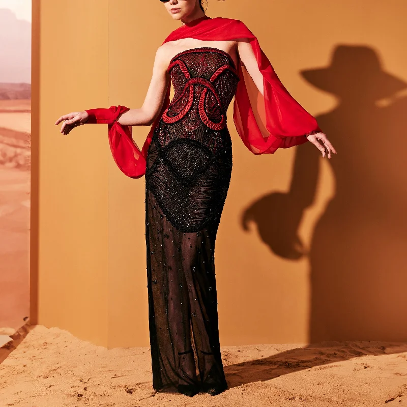 Rubin Red Dress With Black Tulle Skirt