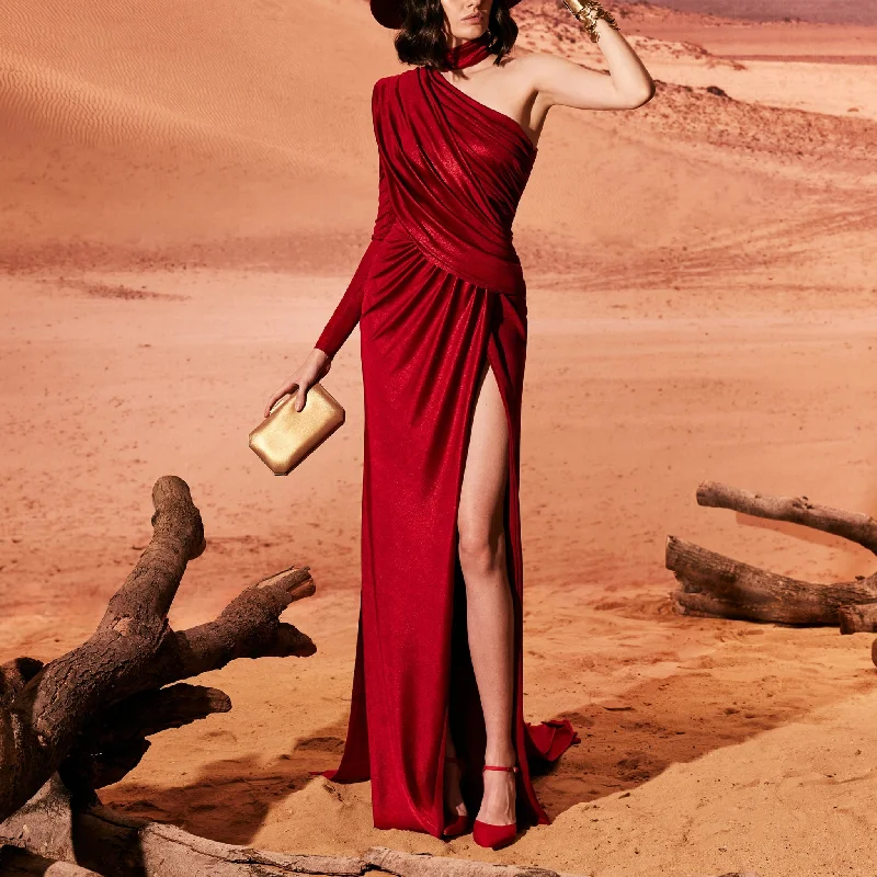 Rubin Red Jersey Dress With Train
