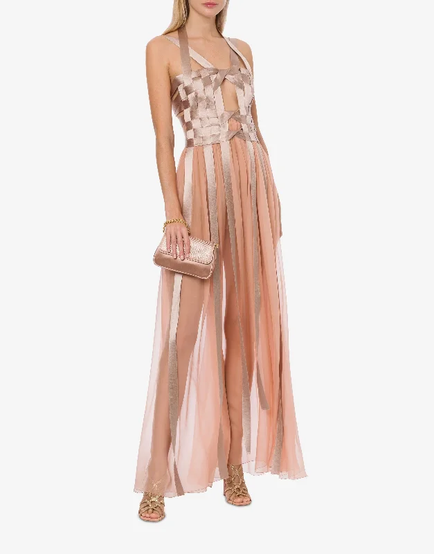 Satin and Chiffon Dress with Ribbons