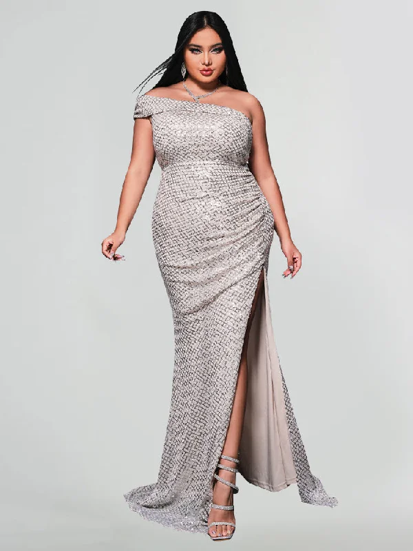 Asymmetrical Neck High Slit Mermaid Dress