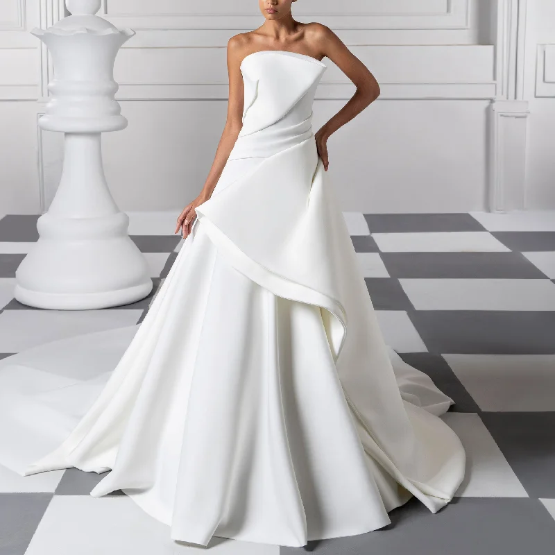 Strapless Scuba Dress with Ruffle