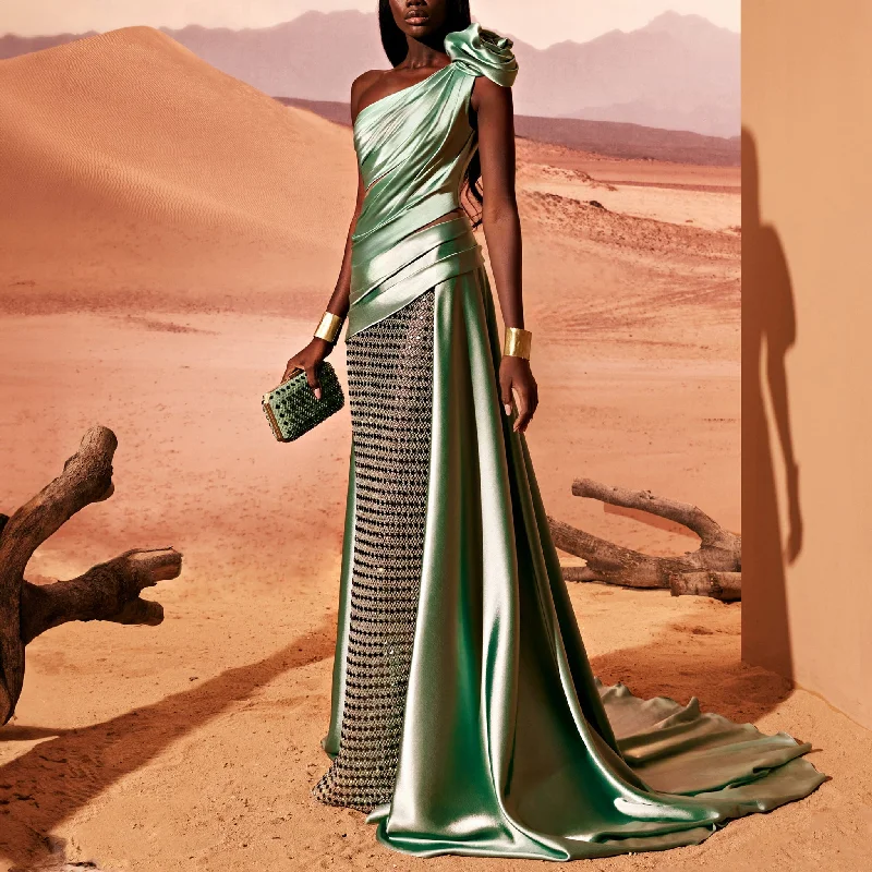 Water Green Dress With Beaded Skirt