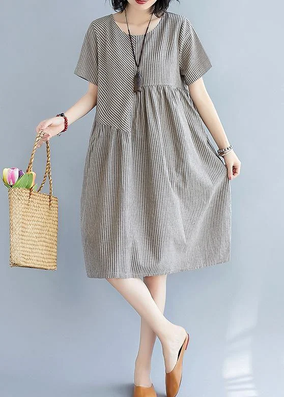 Women striped quilting clothes o neck patchwork Art summer Dress