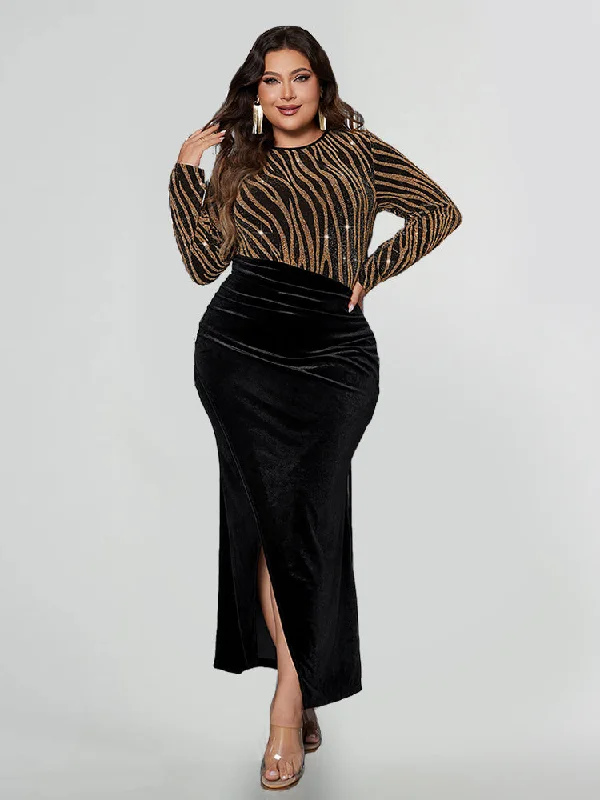 Zebra Striped Patchwork Ruched Split Dress