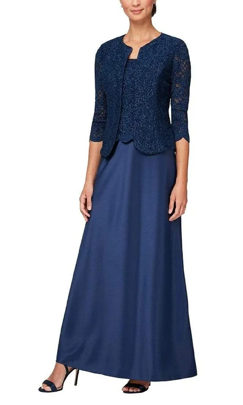 Alex Evenings - 81122326 Lace And Satin Dress With Jacket Tailored Jacket Straight Jacket A-Line Jacket Alex Evenings - 81122326 Lace And Satin Dress With Jacket Tailored Jacket Straight Jacket A-Line Jacket