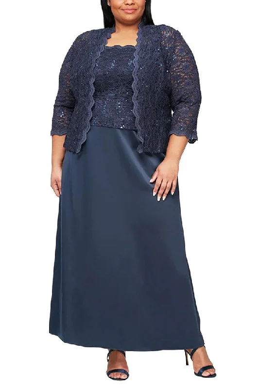 Alex Evenings Square Neck Lace Top A-Line Dress with 3/4 Sleeve Lace Jacket (2 Piece Set) Nylon Fabric Polyester Fabric Spandex Fabric Alex Evenings Square Neck Lace Top A-Line Dress with 3/4 Sleeve Lace Jacket (2 Piece Set) Nylon Fabric Polyester Fabric Spandex Fabric