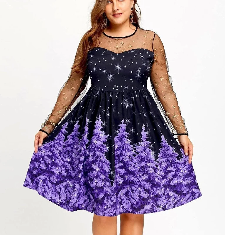 ANALUKE Mesh Insert Christmas Casual Dress