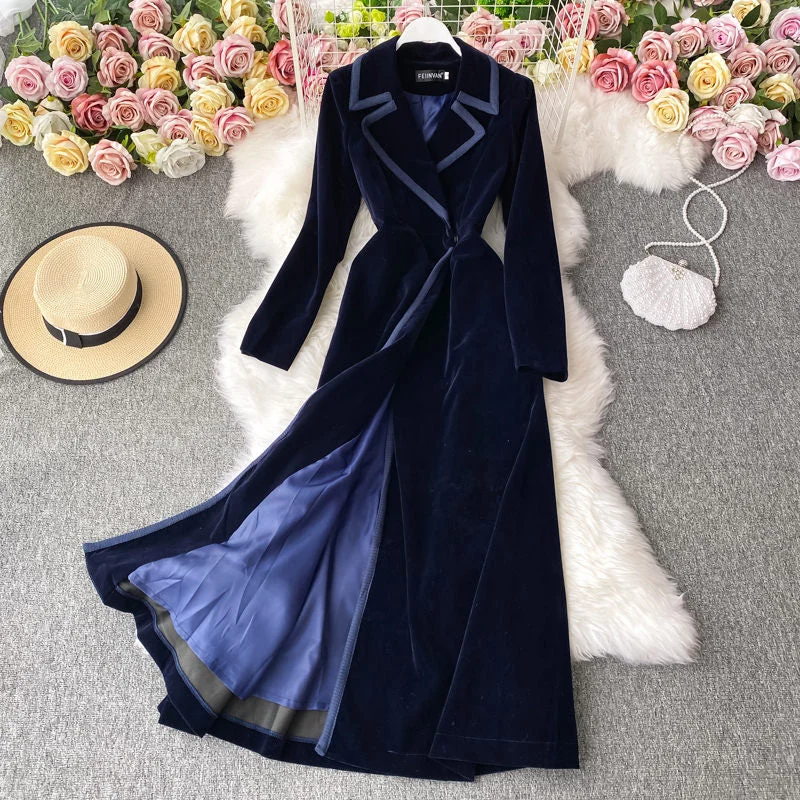 Autumn And Winter Black Velvet Blazer Dress Long Over The Knee Temperament Maxi Windbreaker Jacket Women Slim Coat M1180 Knit Fabric Woven Fabric Fleece Fabric Autumn And Winter Black Velvet Blazer Dress Long Over The Knee Temperament Maxi Windbreaker Jacket Women Slim Coat M1180 Knit Fabric Woven Fabric Fleece Fabric